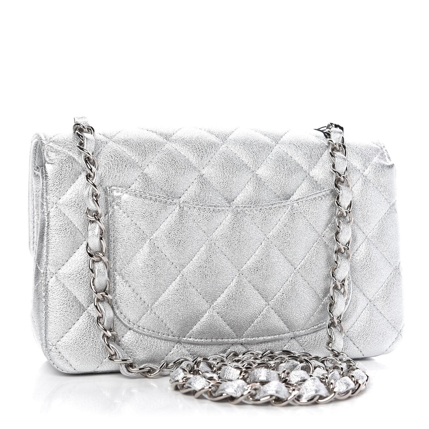 Metallic Lambskin Quilted Mini Rectangular Flap Silver
