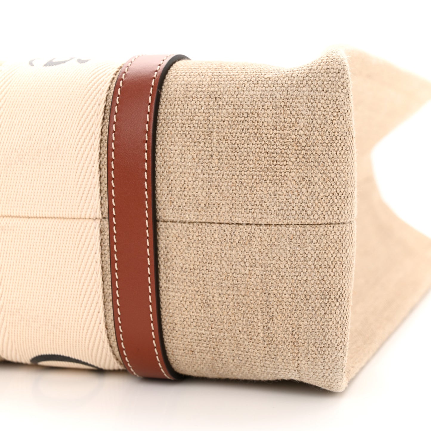 Linen Calfskin Medium Woody Ribbon Tote White Brown