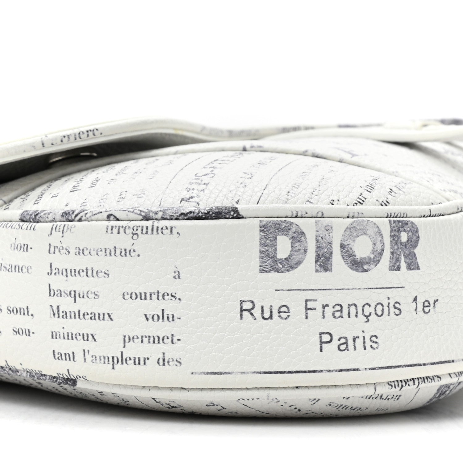 Christian Dior X Daniel Arsham Grained Calfskin Newspaper Print Saddle Bag White 9 of 10