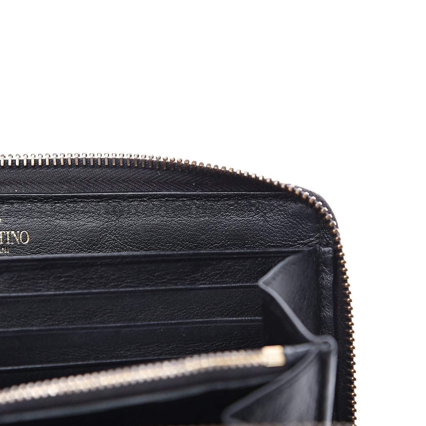 Calfskin Rockstud Zip Around Wallet Black