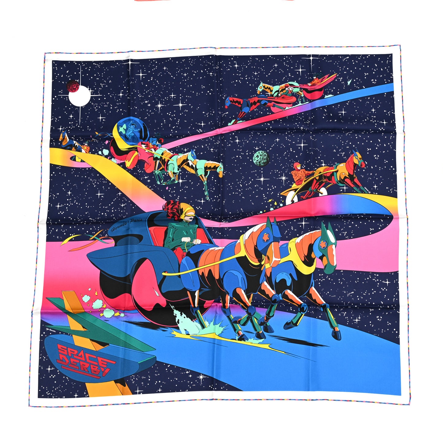 Silk Space Derby Scarf 90 Marine Rose Vif Multicolor