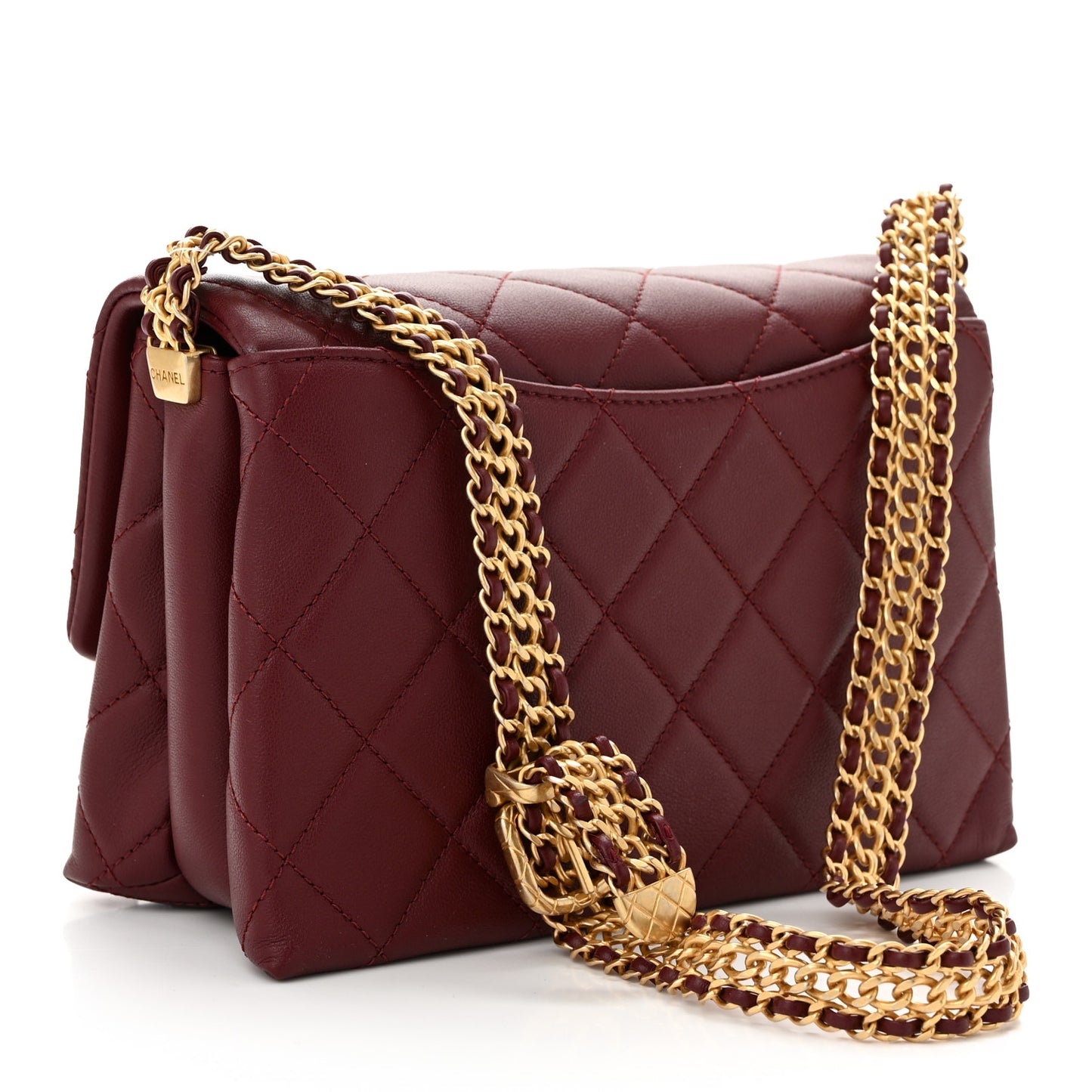 Calfskin Quilted Mini Chain Strap Flap Dark Brown