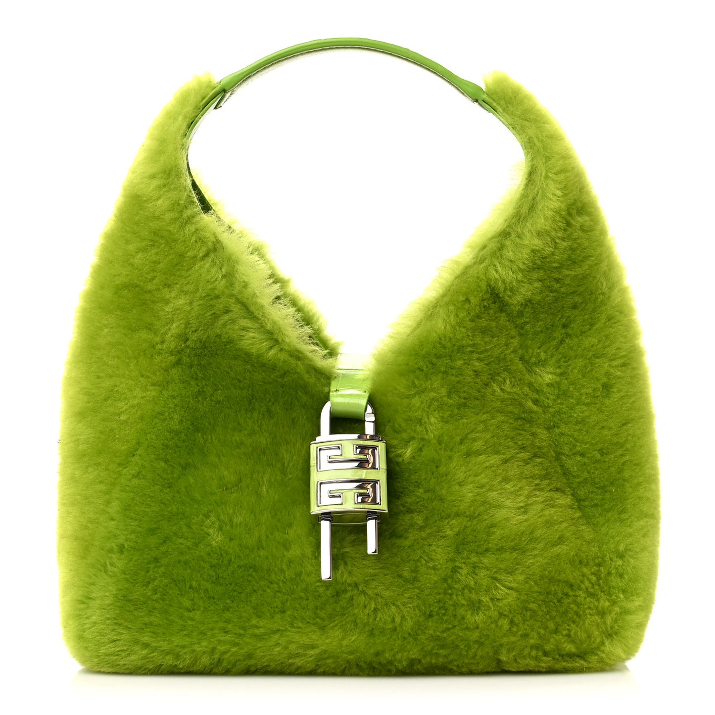 Shearling Crocodile Embossed Calfskin Mini G-Hobo Citrus Green