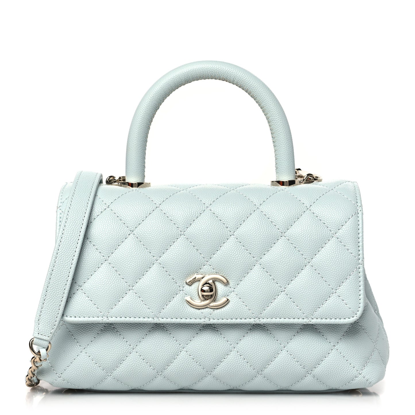 Caviar Quilted Mini Coco Handle Flap Light Blue