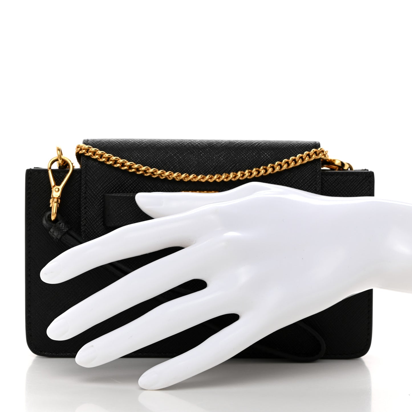 Saffiano Fiocco Metal Phone Wristlet Crossbody Wallet Black