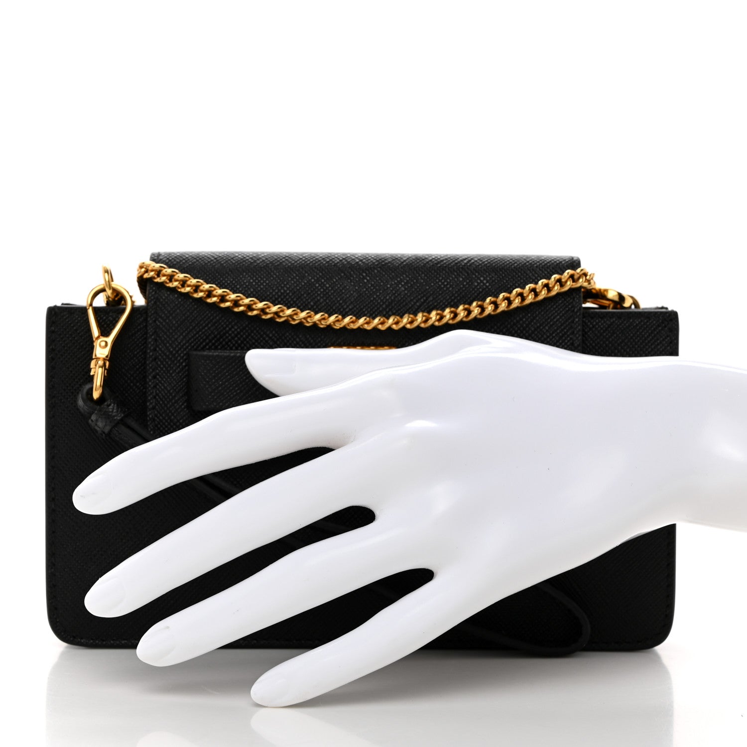 Prada Saffiano Fiocco Metal Phone Wristlet Crossbody Wallet Black 2 of 8