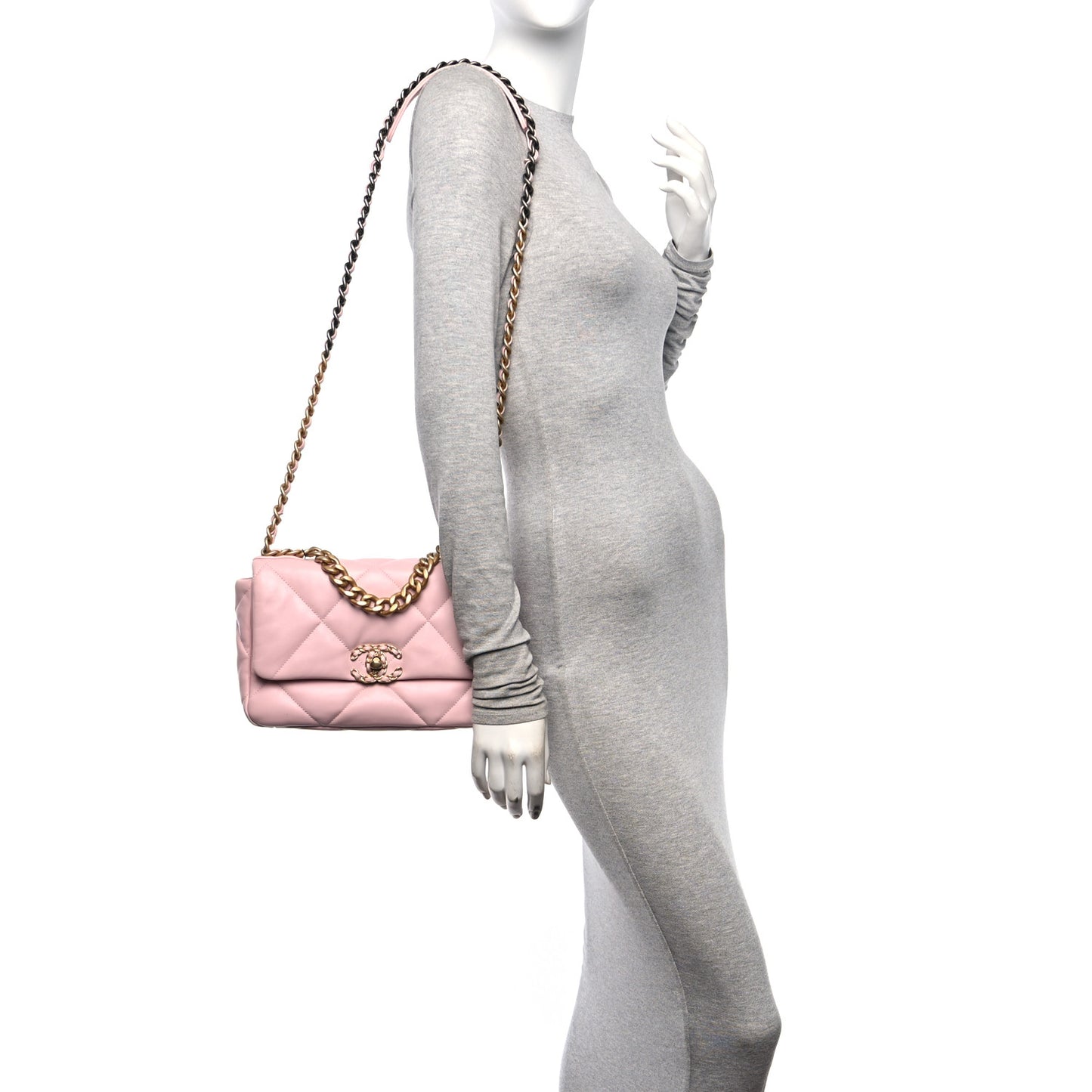 Lambskin Quilted Medium Chanel 19 Flap Light Pink
