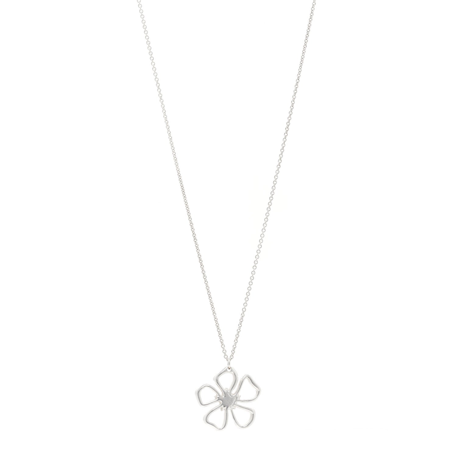 Tiffany Sterling Silver Open Flower Pendant Necklace 1 of 5