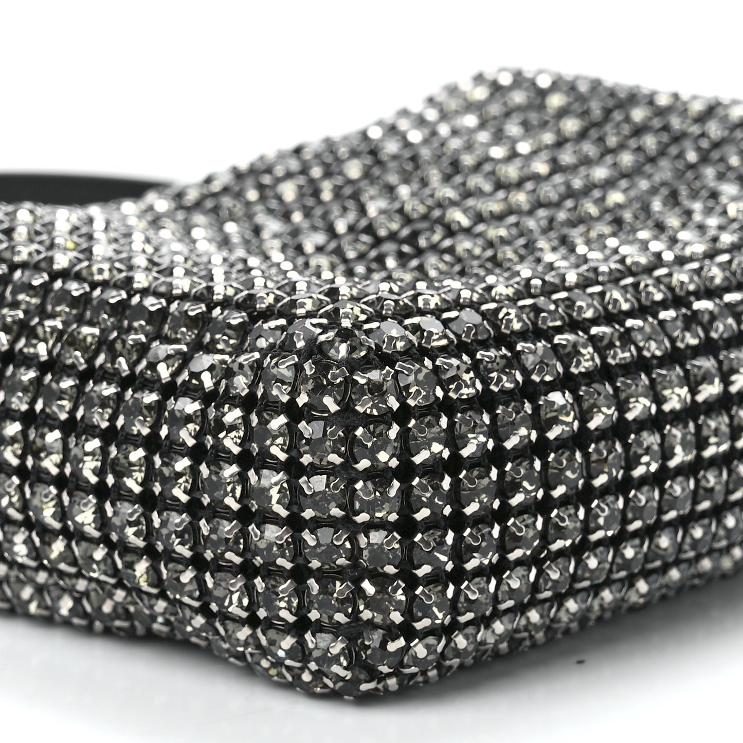Mesh Crystal Rhinestone Mini Heiress Pouch Black Silver