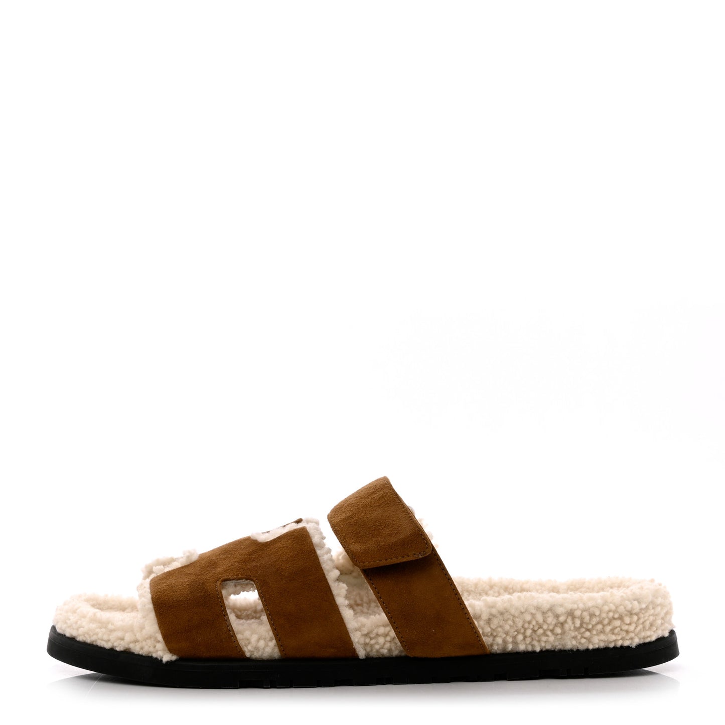 Suede Goatskin Woolskin Mens Chypre Sandals 43.5 Brun Fume Ecru