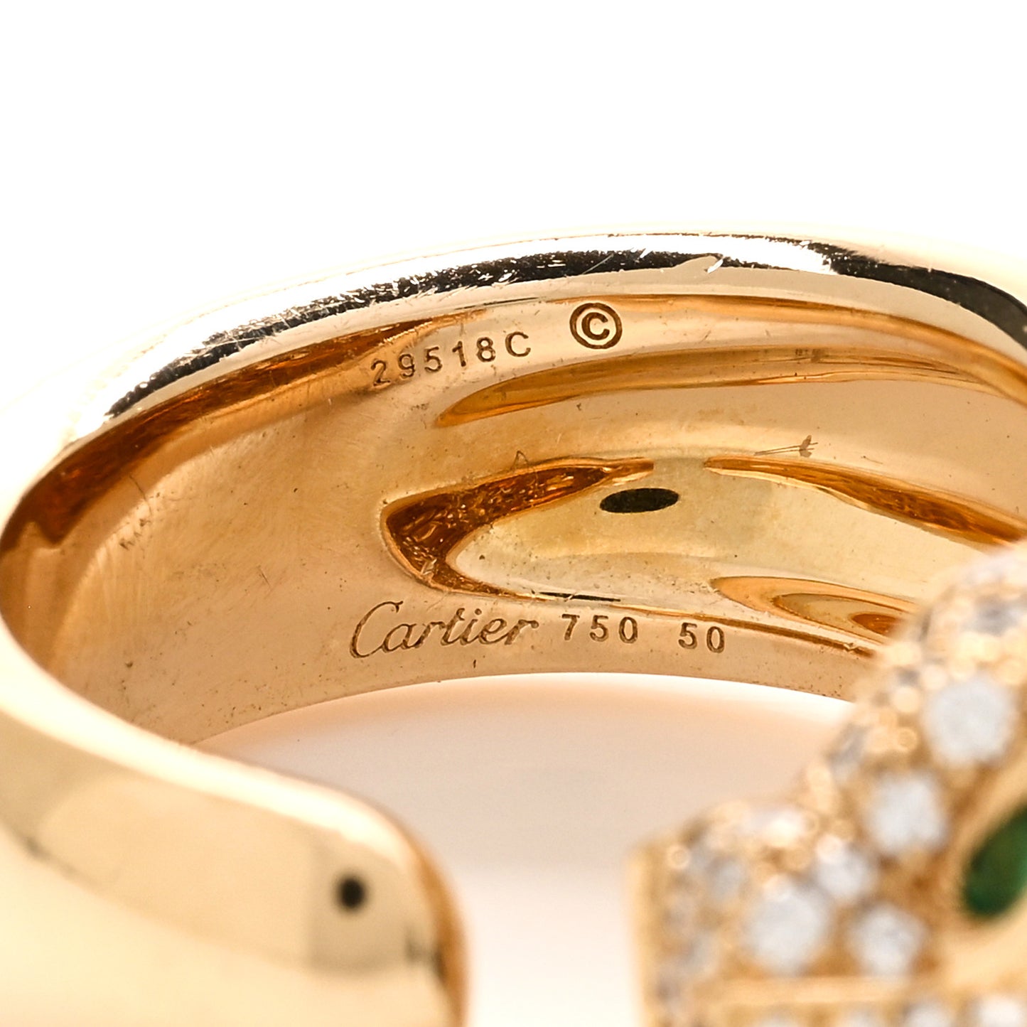 18K Yellow Gold Diamond Emerald Panthere De Cartier Band Ring 50 5.25