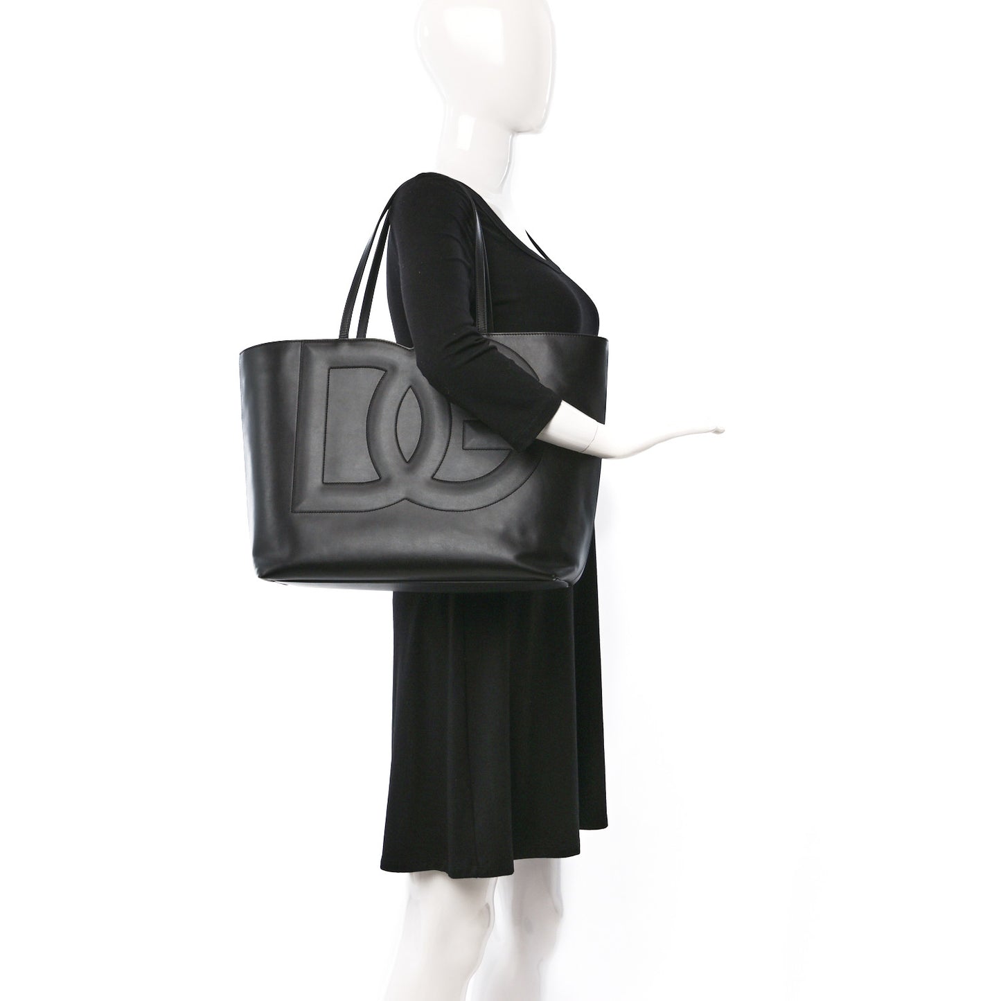 Calfskin DG Logo Shopper Tote Black