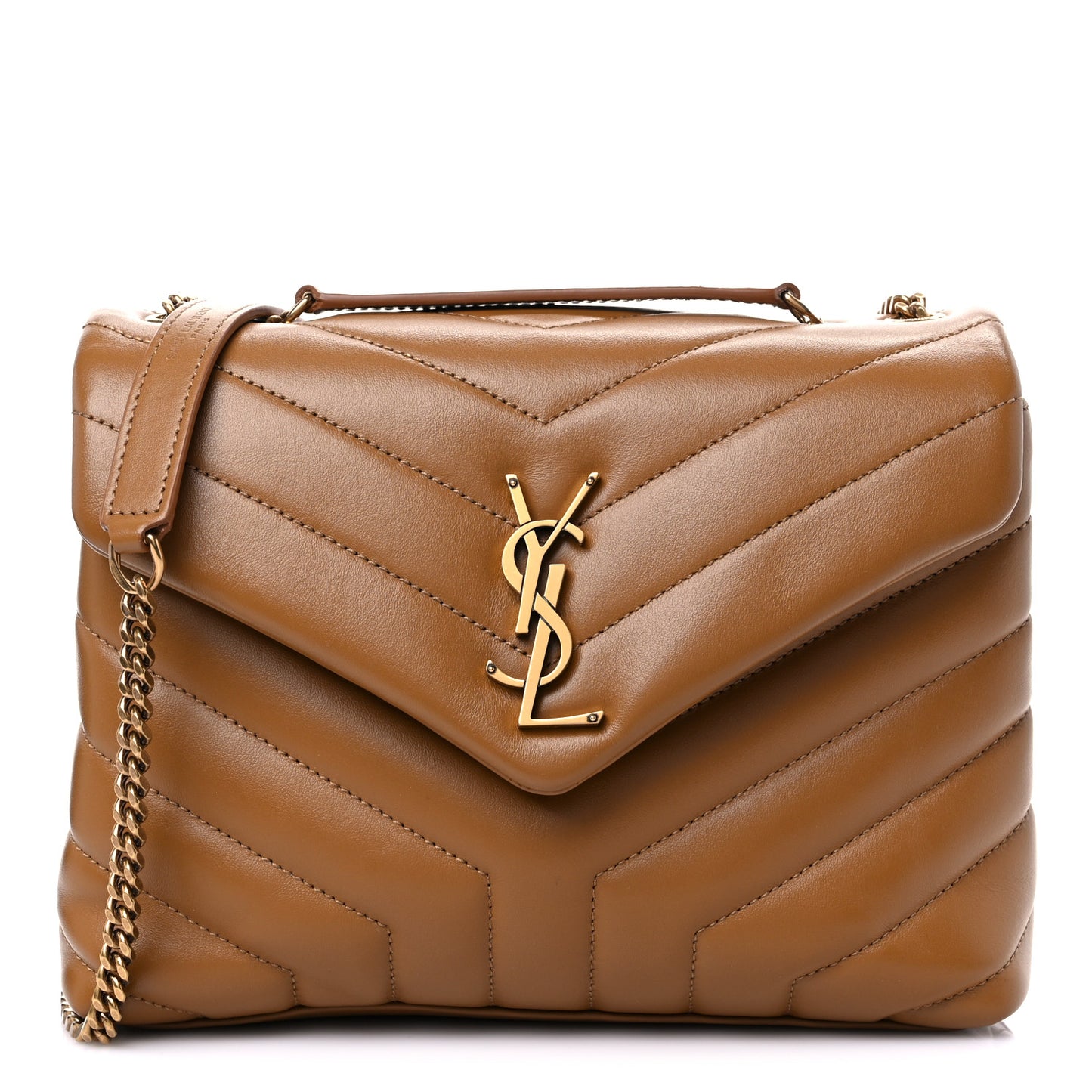 Calfskin Y Quilted Monogram Small Loulou Chain Satchel Dark Natural