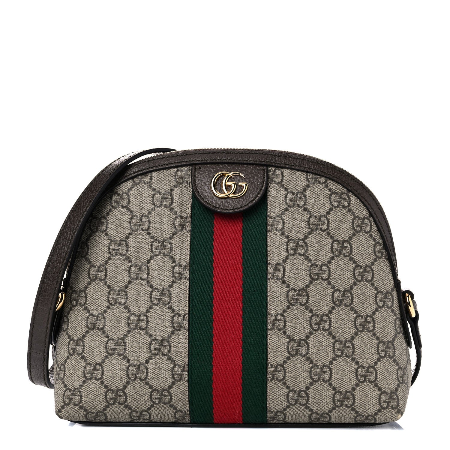 Gucci GG Supreme Monogram Textured Dollar Calfskin Web Small Ophidia Dome Shoulder Bag Beige Ebony New Acero 1 of 15