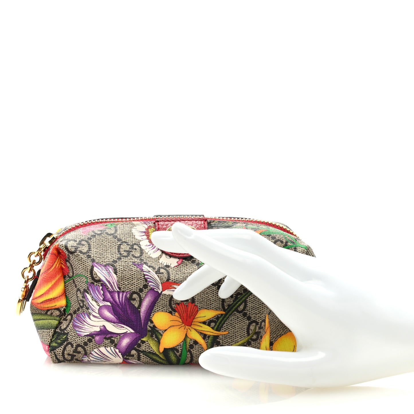 Soft GG Supreme Monogram Flora Calfskin Small Ophidia Cosmetic Case Beige Ebony Multicolor Rosso