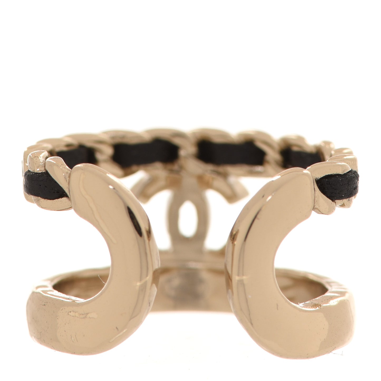 Metal Lambskin CC Ring 52 Gold Black
