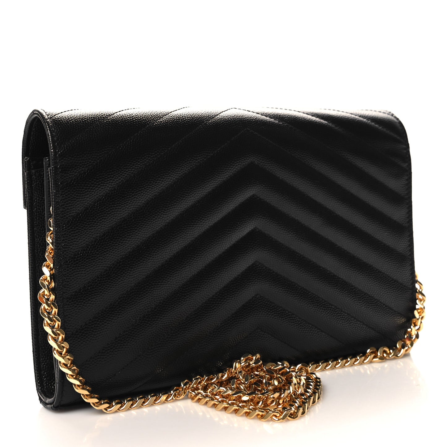 Grain De Poudre Matelasse Chevron Monogram Chain Wallet Black