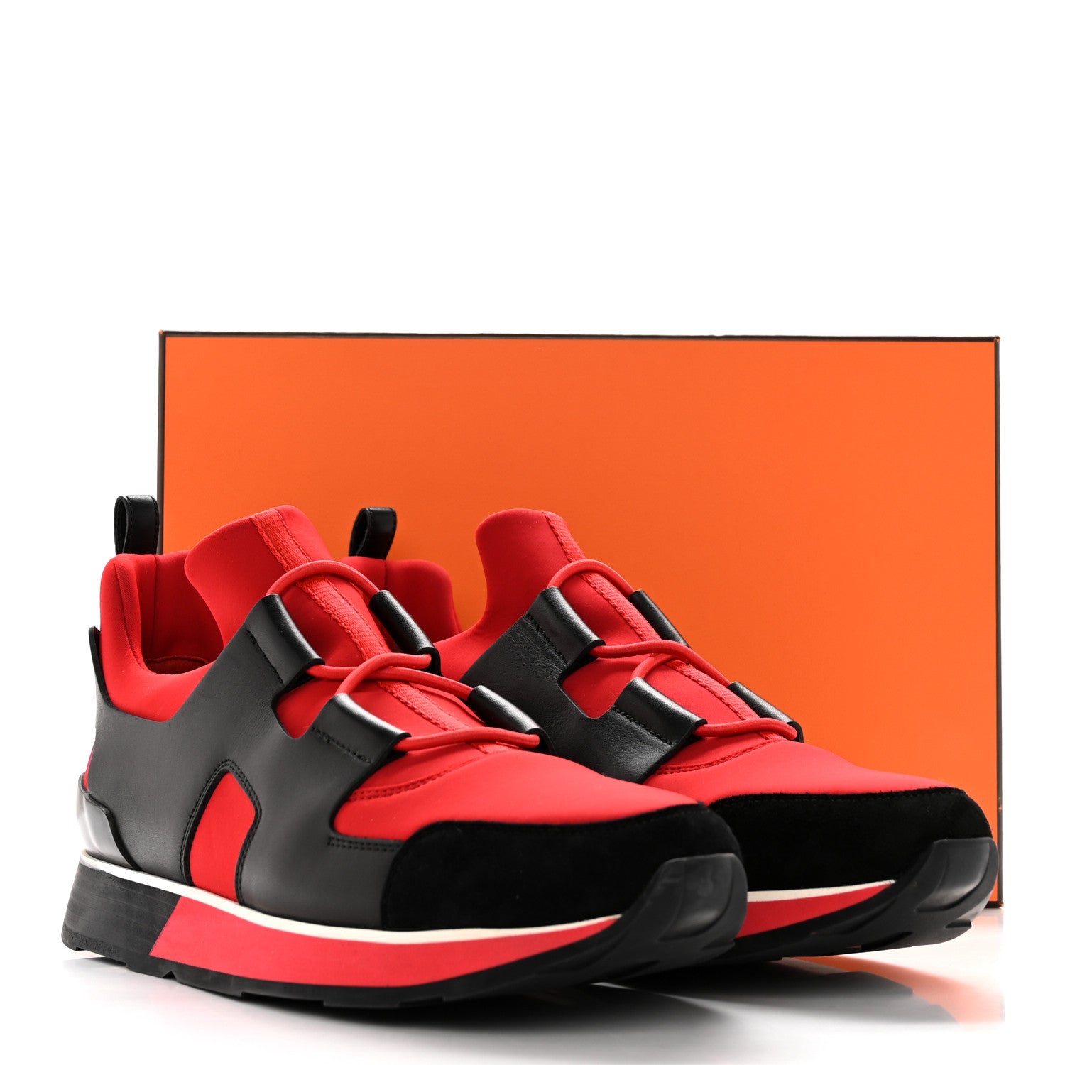 Hermes Technical Canvas Calfskin Goatskin Womens Player Sneakers 39 Rouge Black 15 of 15