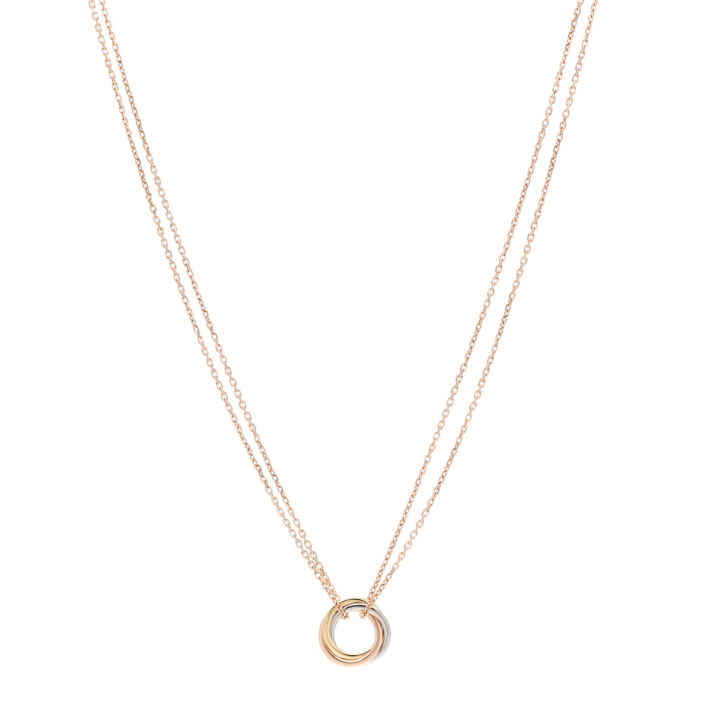 18K Pink Yellow White Gold Trinity Double Chain Pendant Necklace