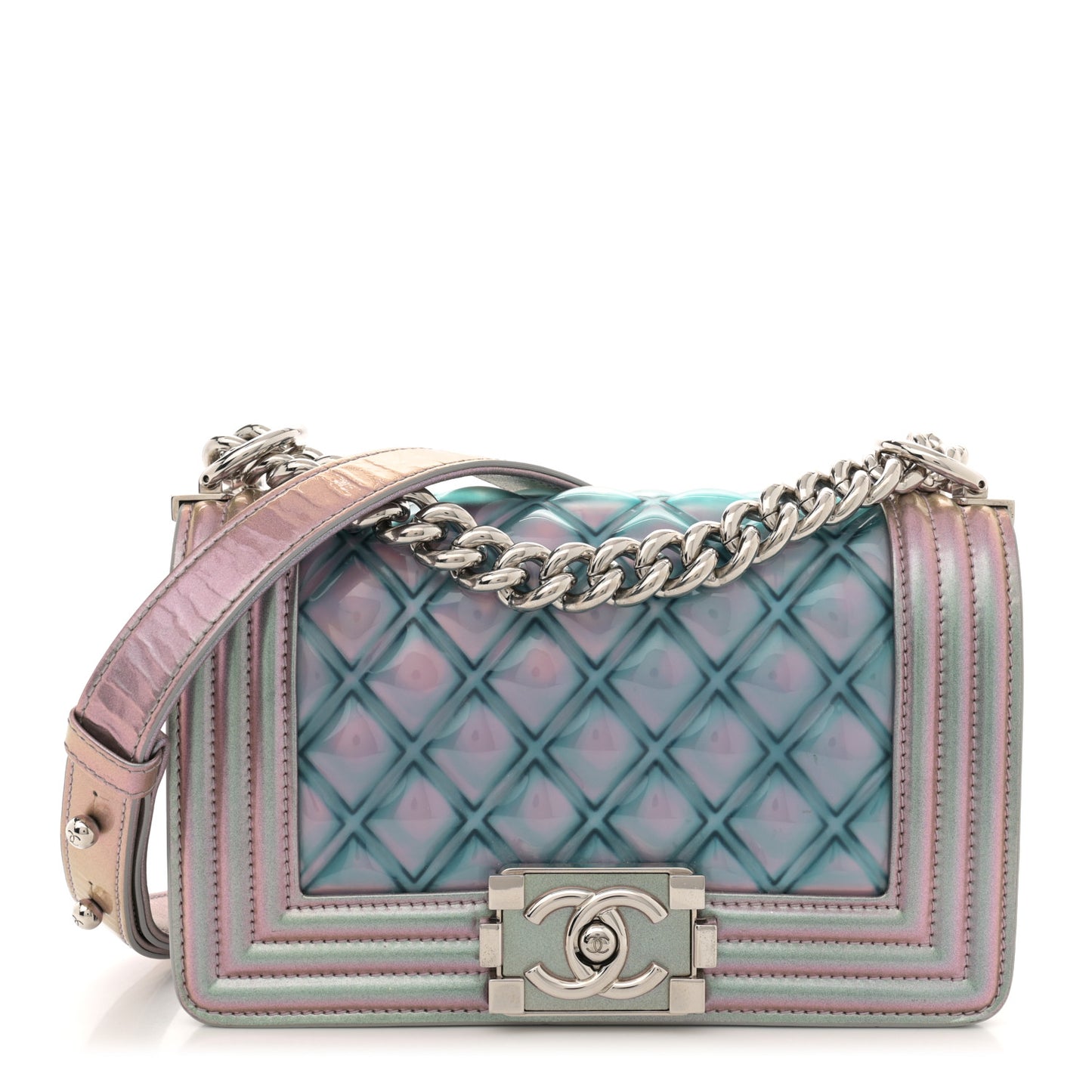 Iridescent Patent Calfskin PVC Quilted Small Boy Flap Light Purple