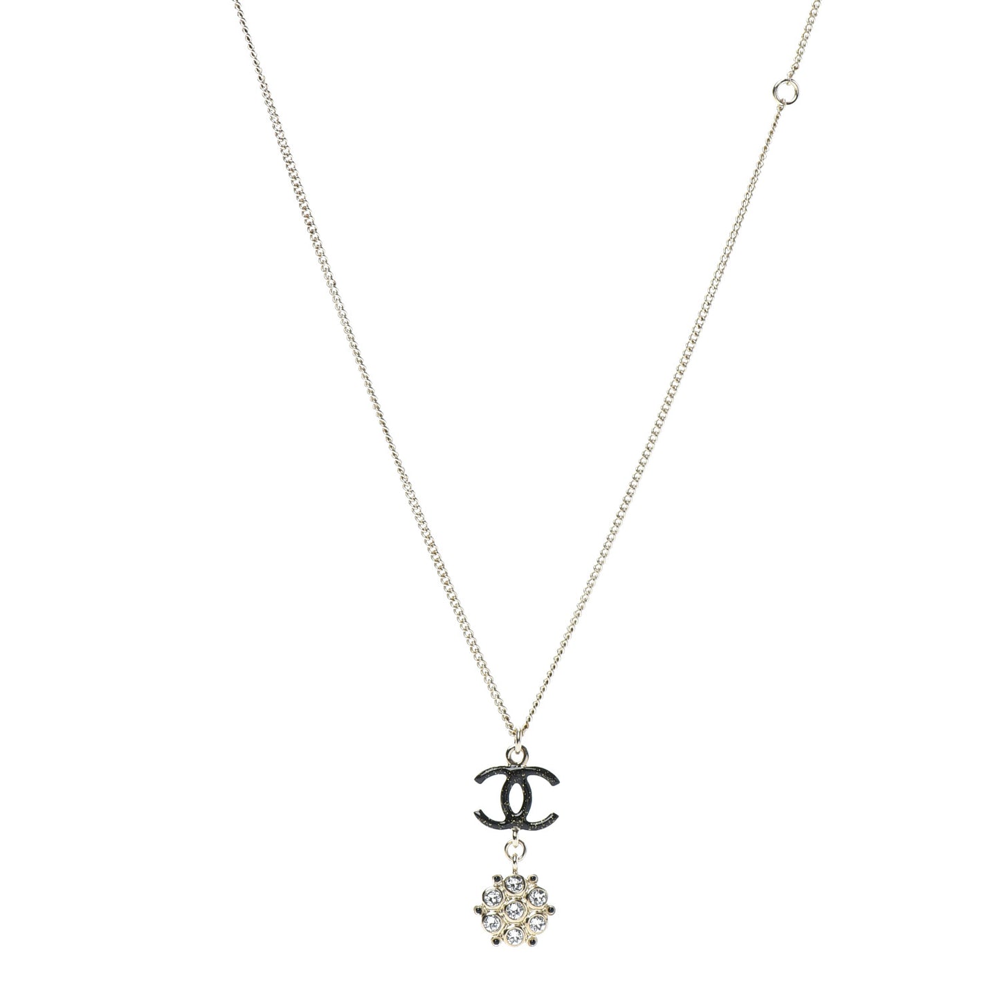 Crystal Enamel CC Pendant Necklace Gold