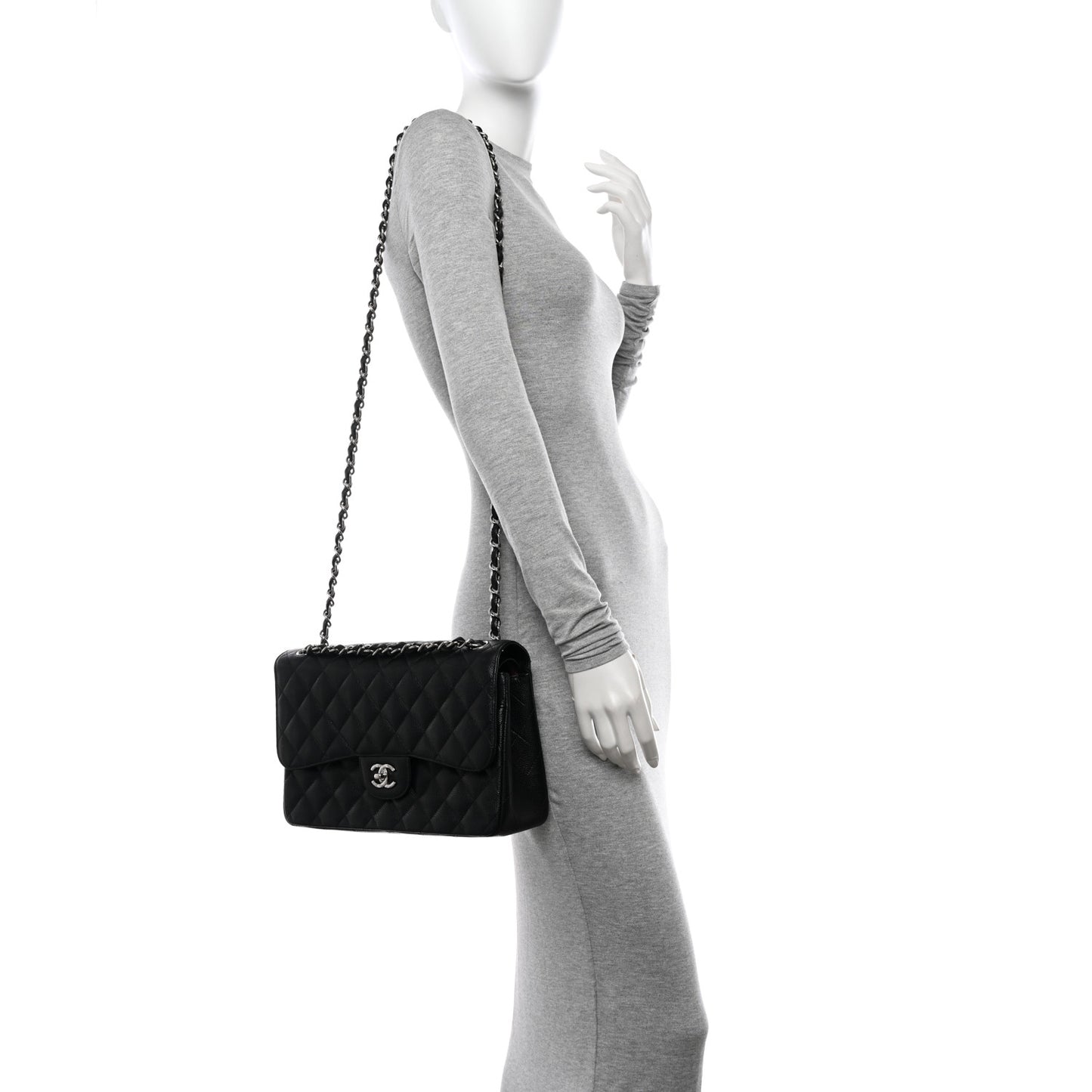 Caviar Quilted Jumbo Double Flap Black