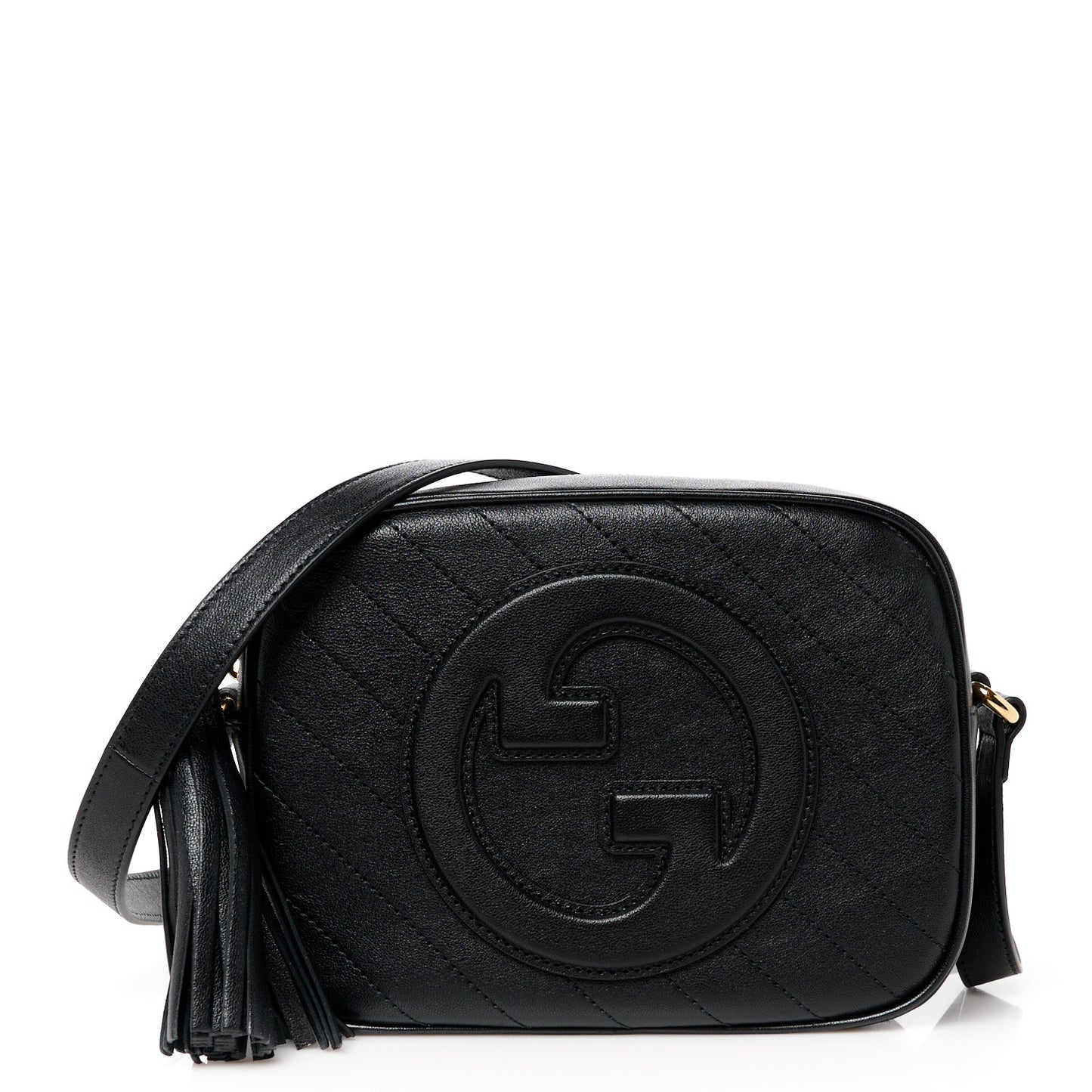 Sakai Be Green Calfskin Diagonal Stitched Small Blondie Shoulder Bag Black