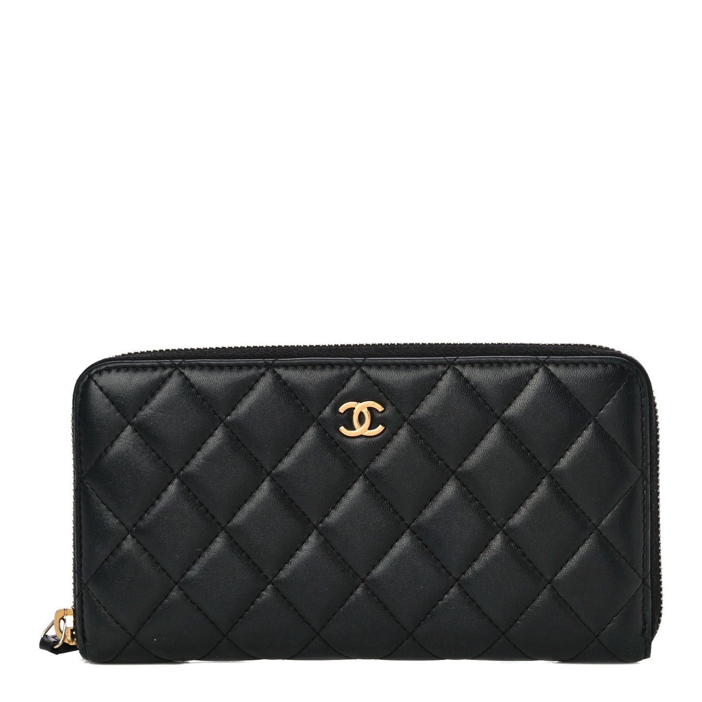 Lambskin Quilted Large Gusset Zip Around Wallet Black