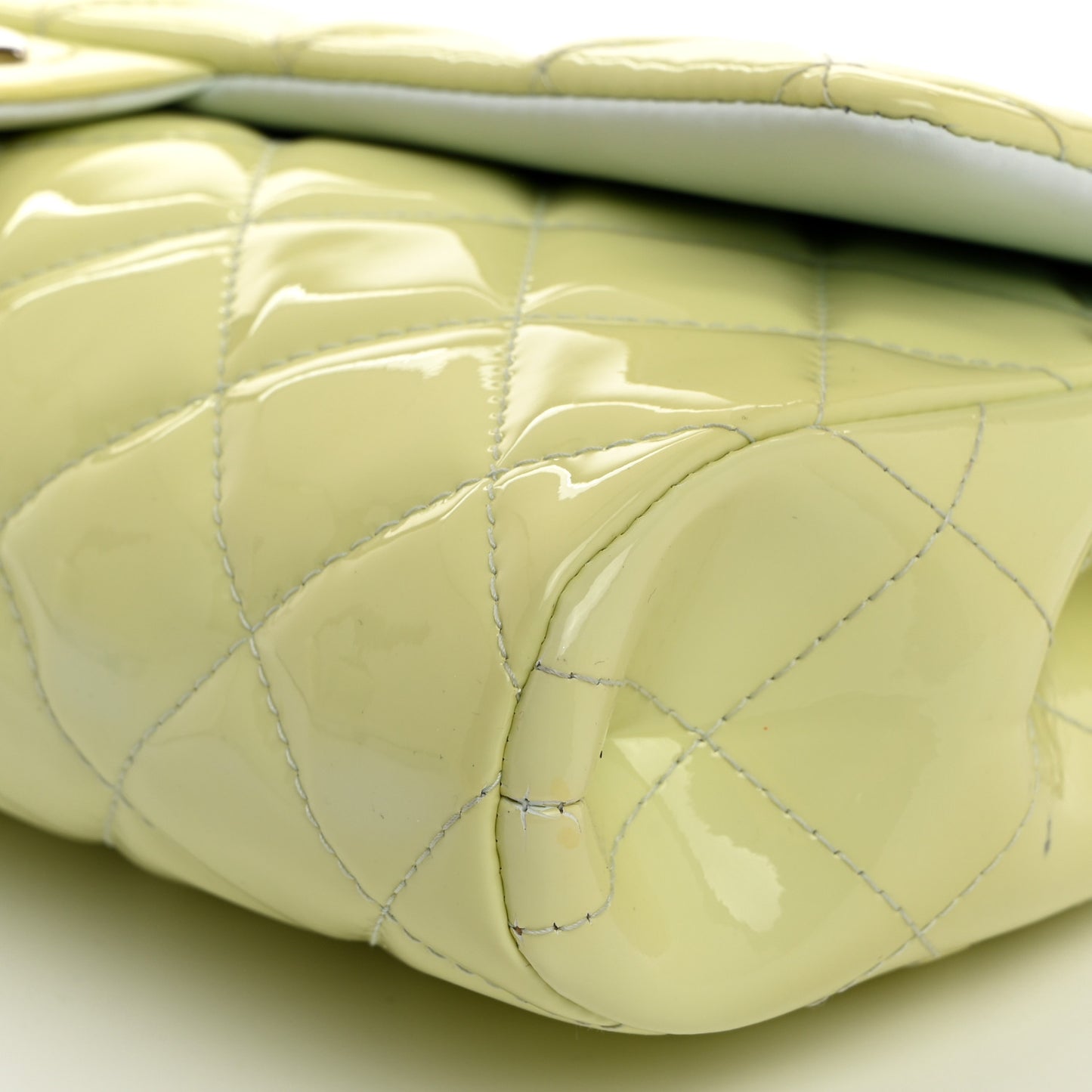Patent Quilted Clutch With Chain Flap Light Green