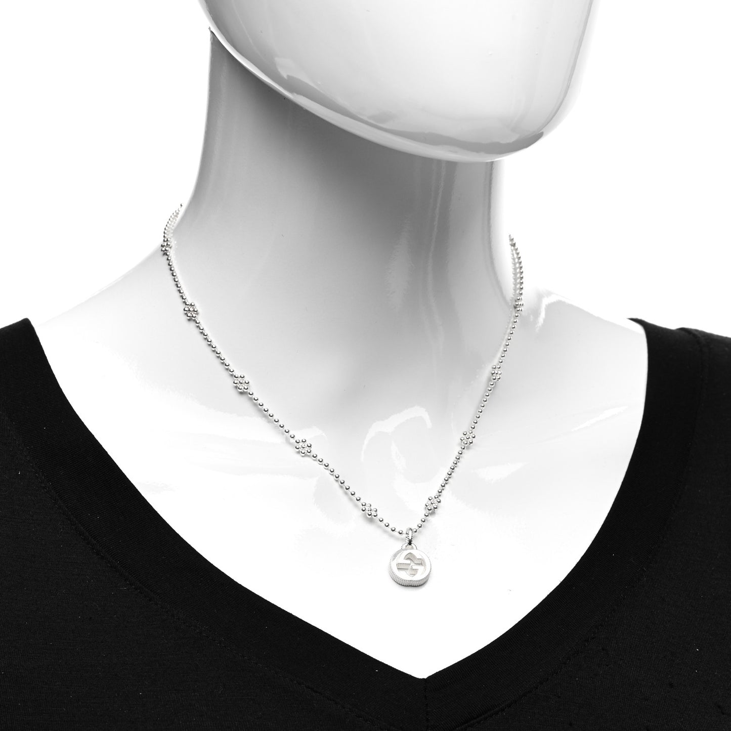 Sterling Silver Interlocking G Beaded Cluster Pendant Necklace