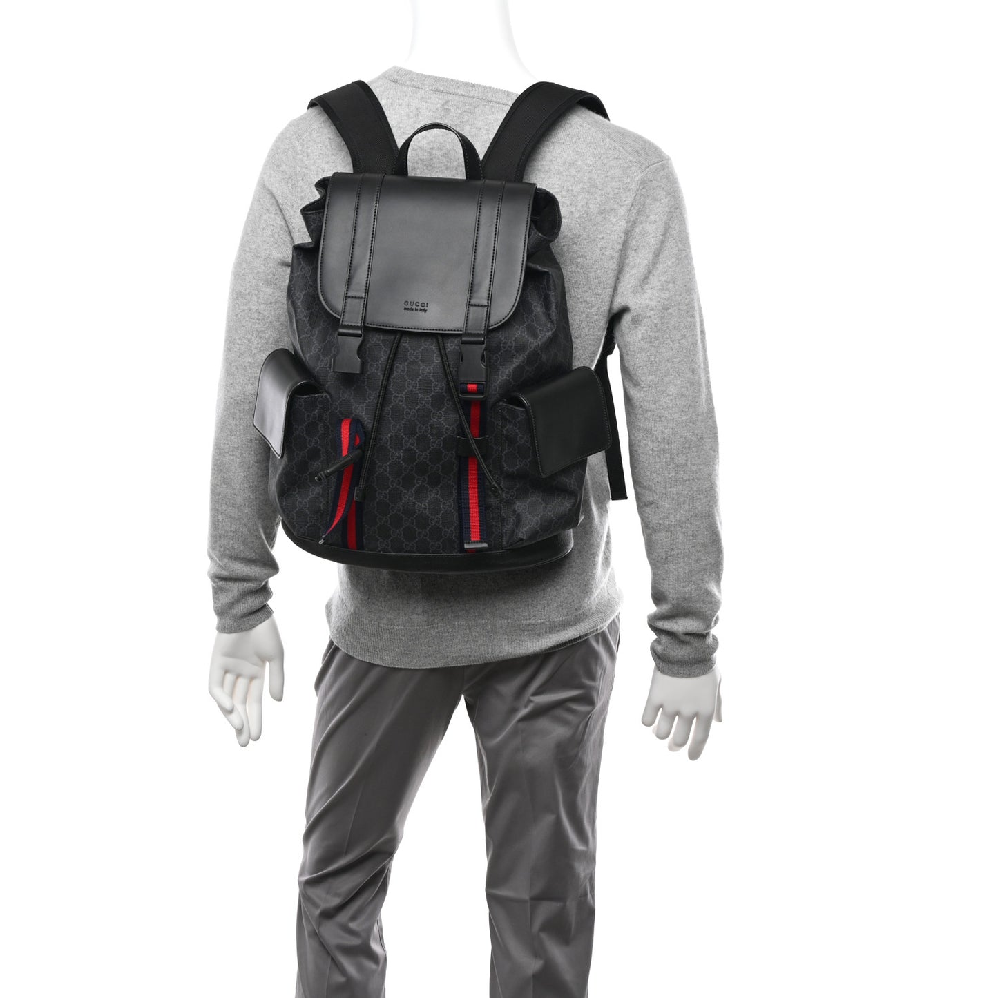 Soft GG Supreme Monogram Calfskin Web Double Buckle Backpack Black
