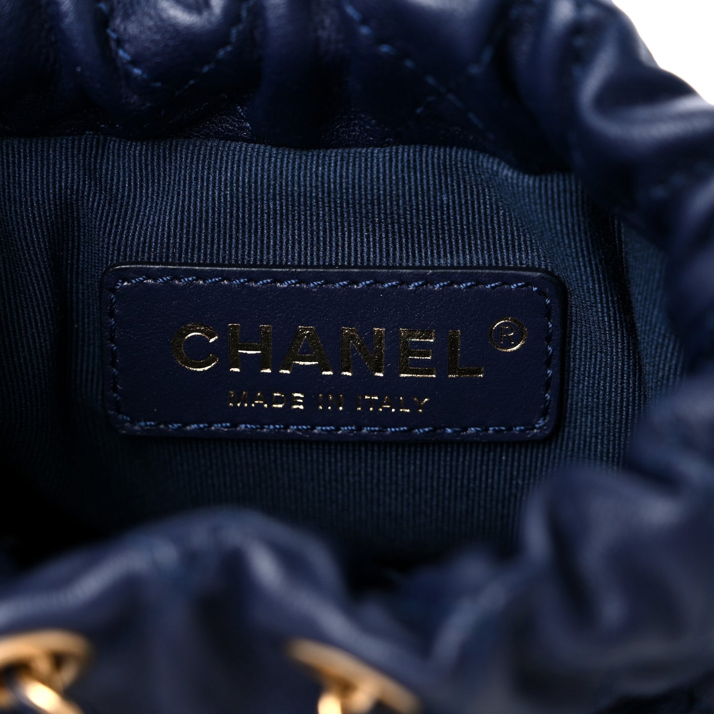 Calfskin Quilted Pearl Mini About Pearls Drawstring Bucket Bag Navy