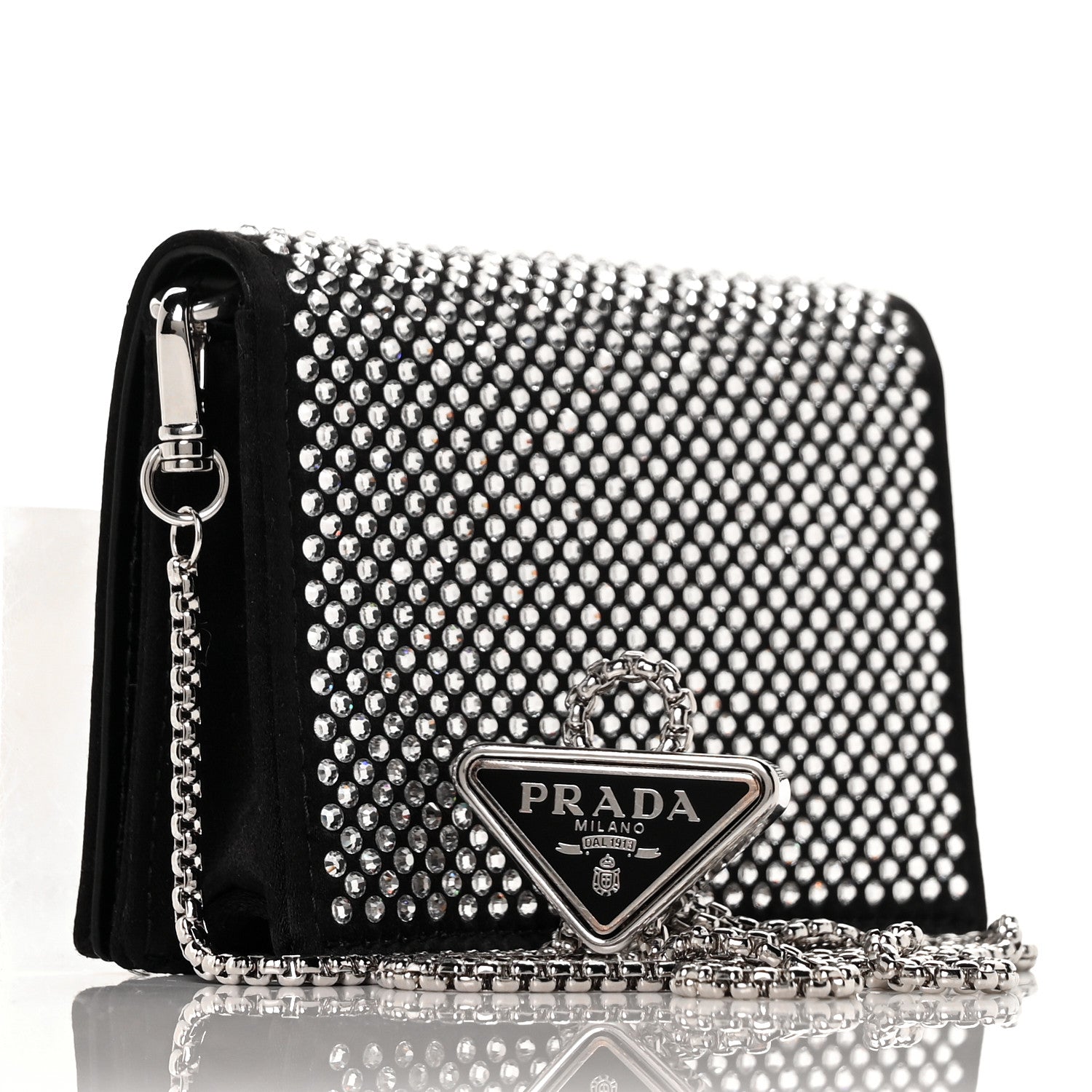 Prada Satin Crystal Metal Triangle Logo Card Holder With Strap Cristal 2 of 7