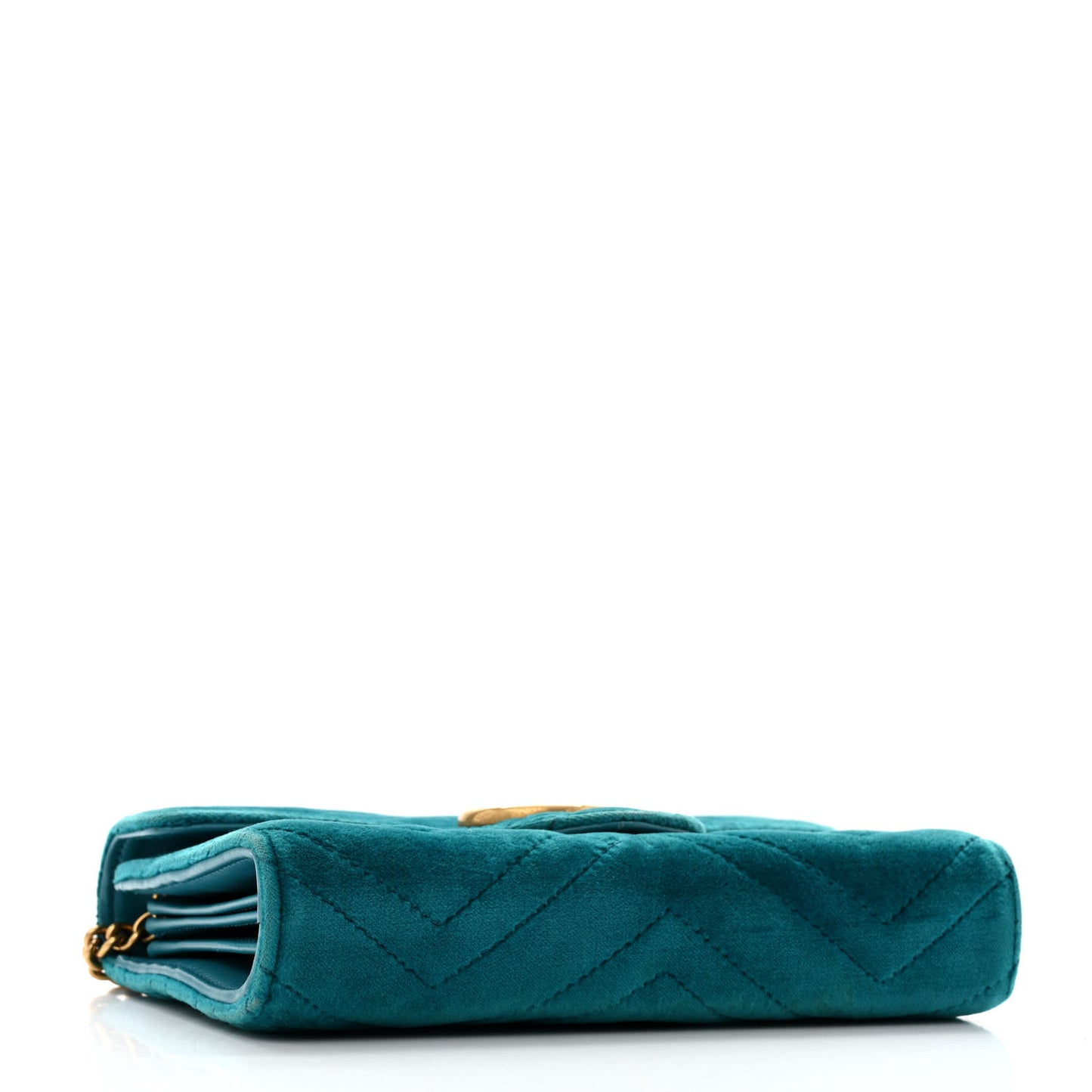 Velvet Matelasse GG Marmont Chain Wallet Pavone Cyan