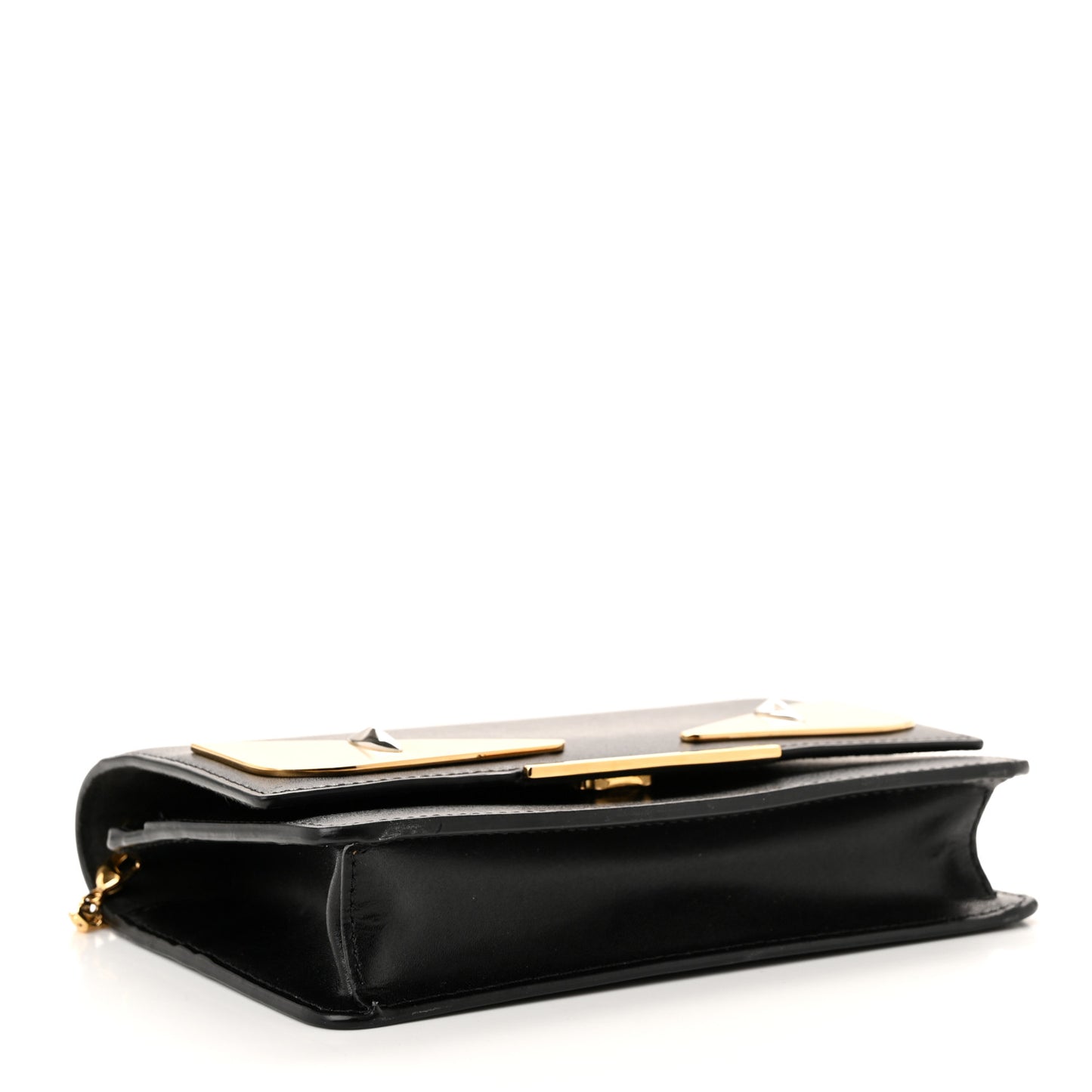 Vitello Liberty Lucido Metal Monster Eyes Tube Wallet on Chain Black