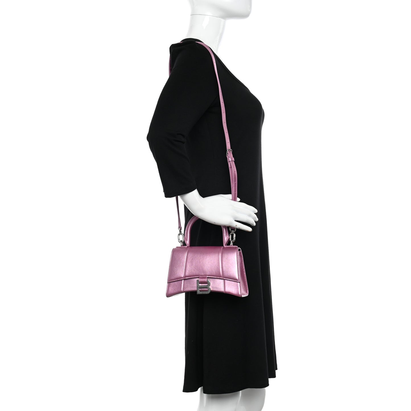 Metallic Shiny Calfskin Hourglass Top Handle Bag XS Pink