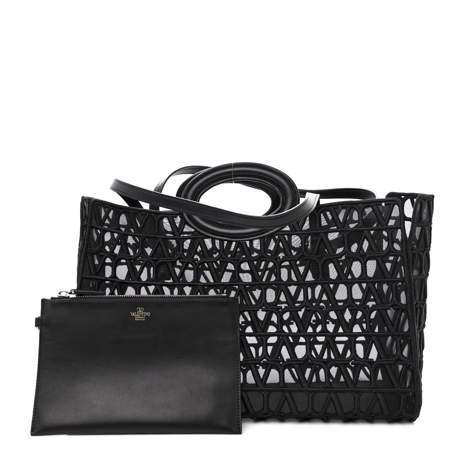 Valentino Garavani Toile Mesh Iconographe Goatskin Le Troisieme Shopping Bag Black 3 of 11