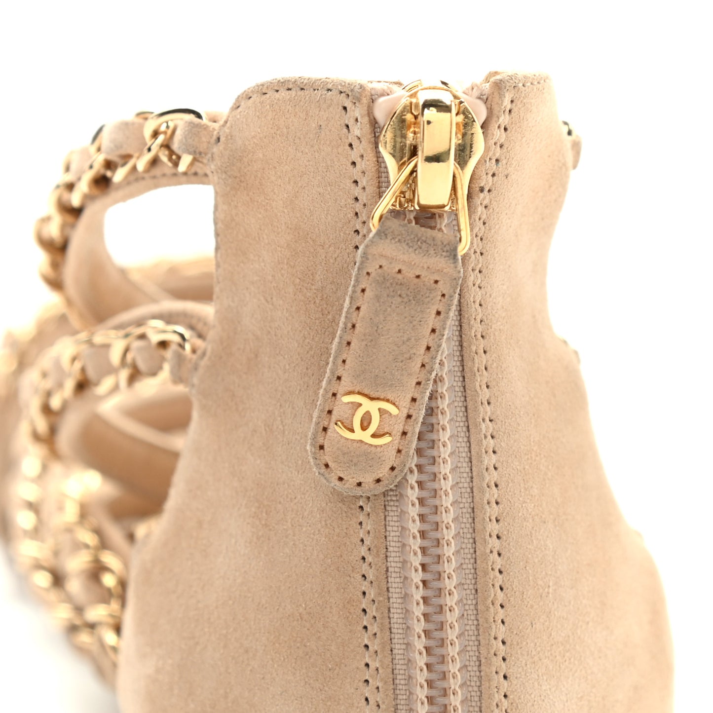 Kid Suede CC Chain Sandals 36 Beige