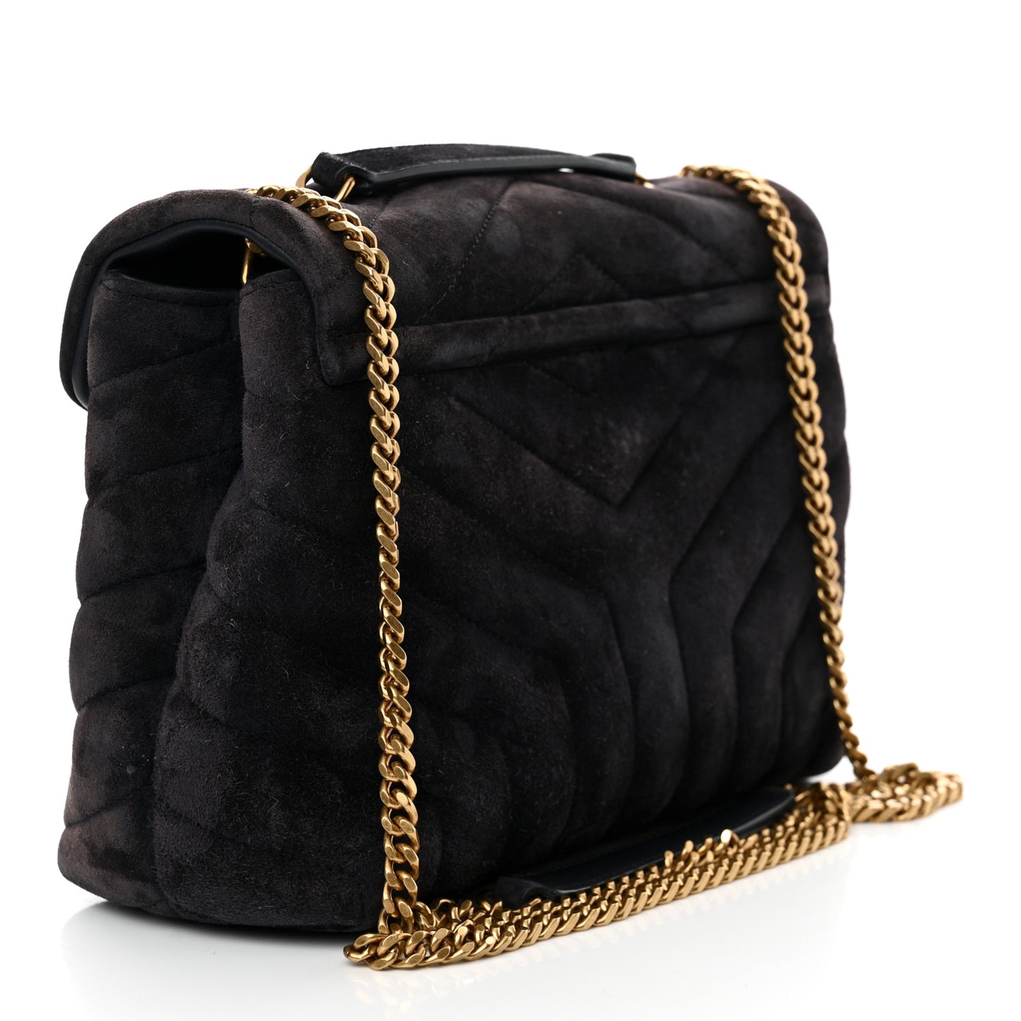 Suede Calfskin Y Quilted Monogram Small Loulou Chain Satchel Deep Marine