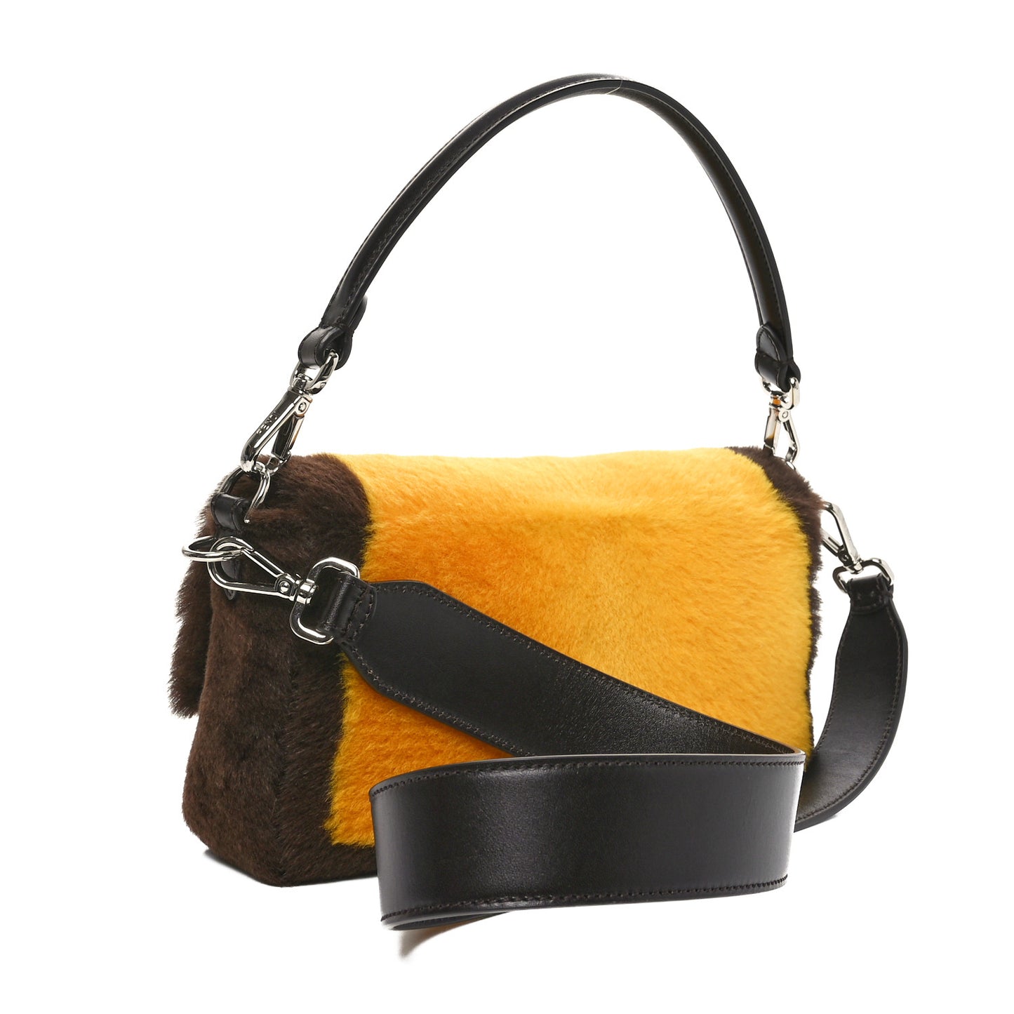 Fur Calfskin Karung Baguette Mimosa Dark Coffee