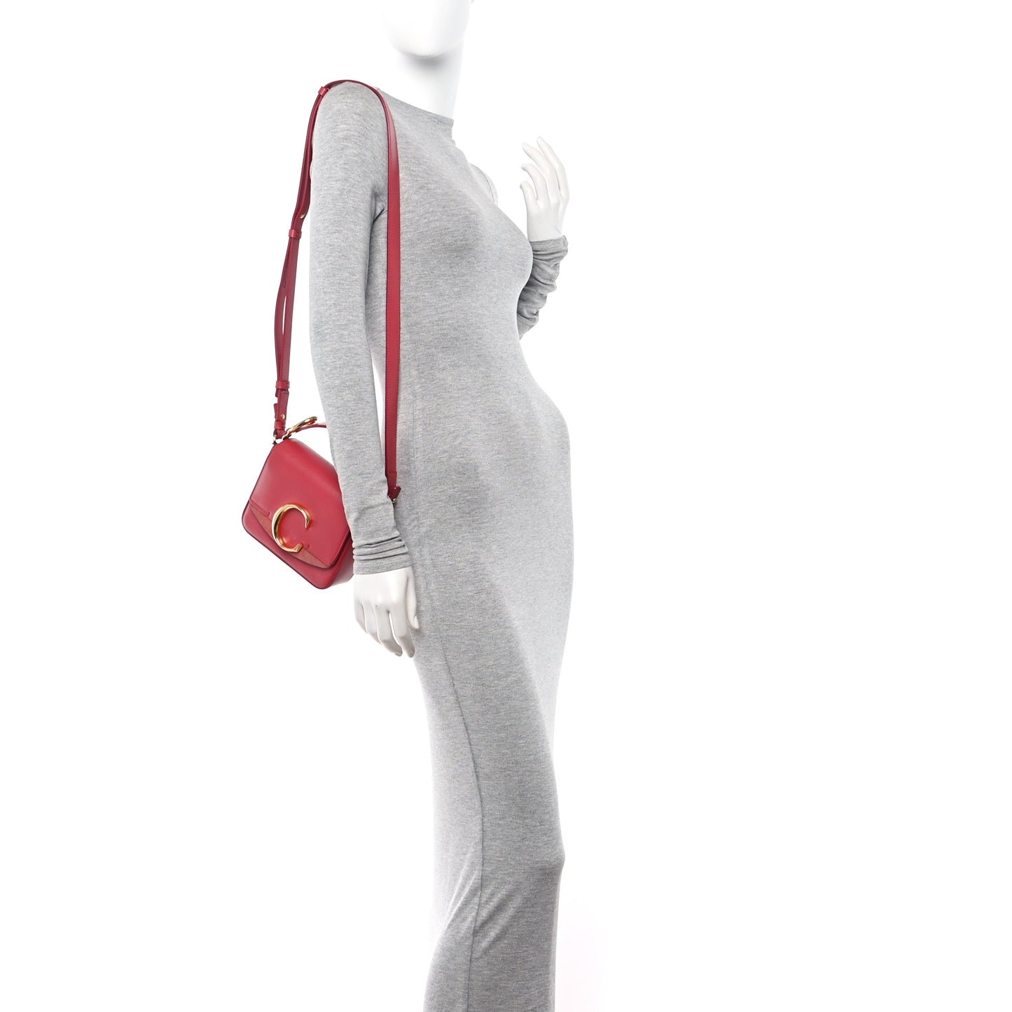 Shiny Calfskin Suede Mini C Double Carry Scarlet Pink
