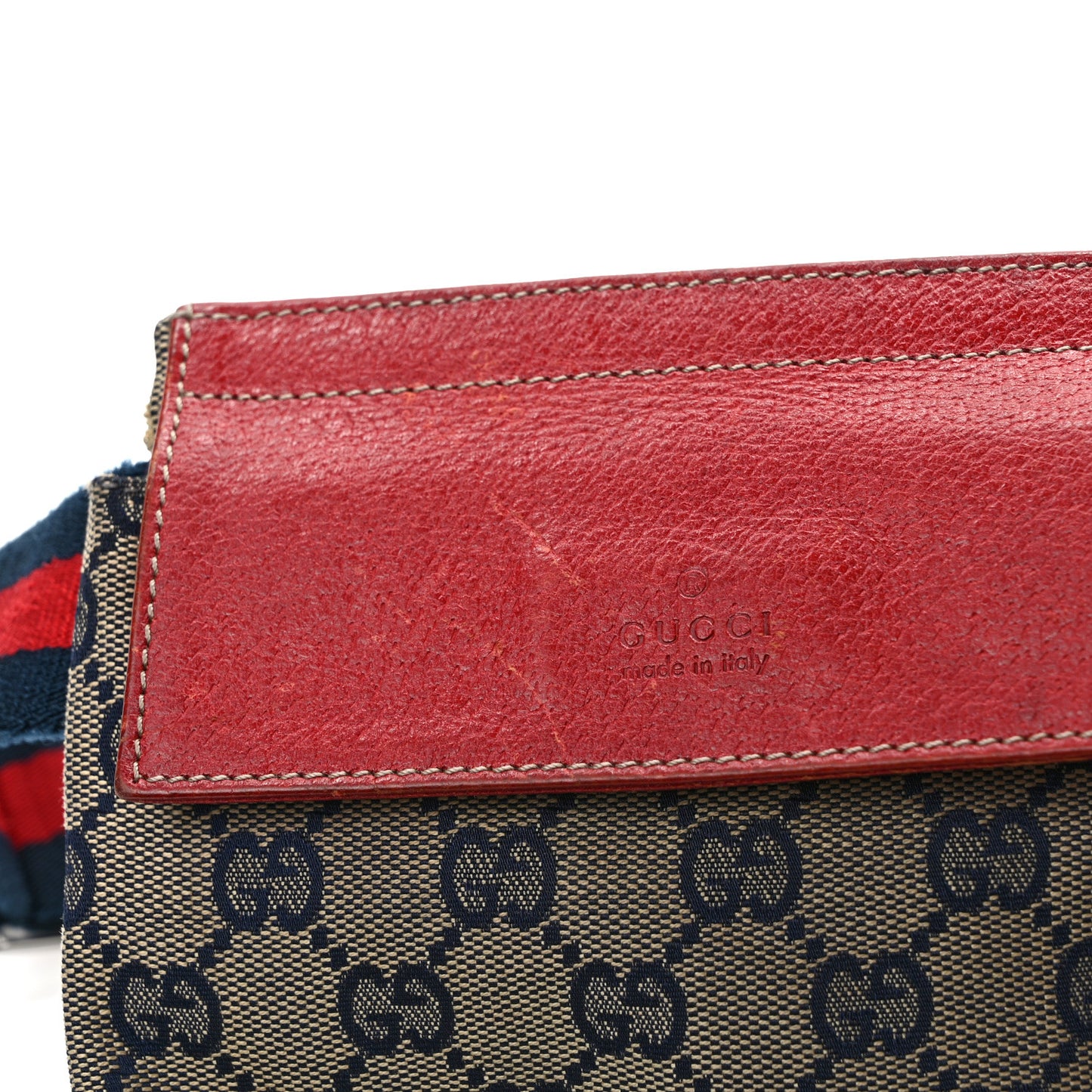 GG Monogram Web Double Pocket Belt Bag Navy Red