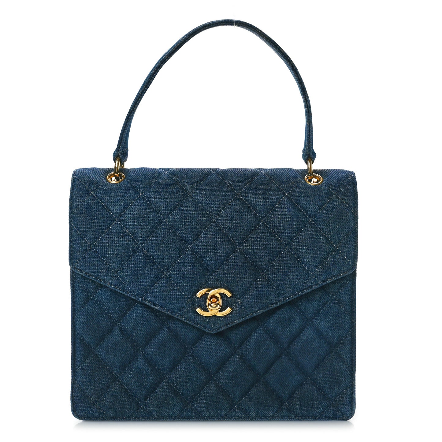 Denim Quilted Kelly Flap Bag Blue