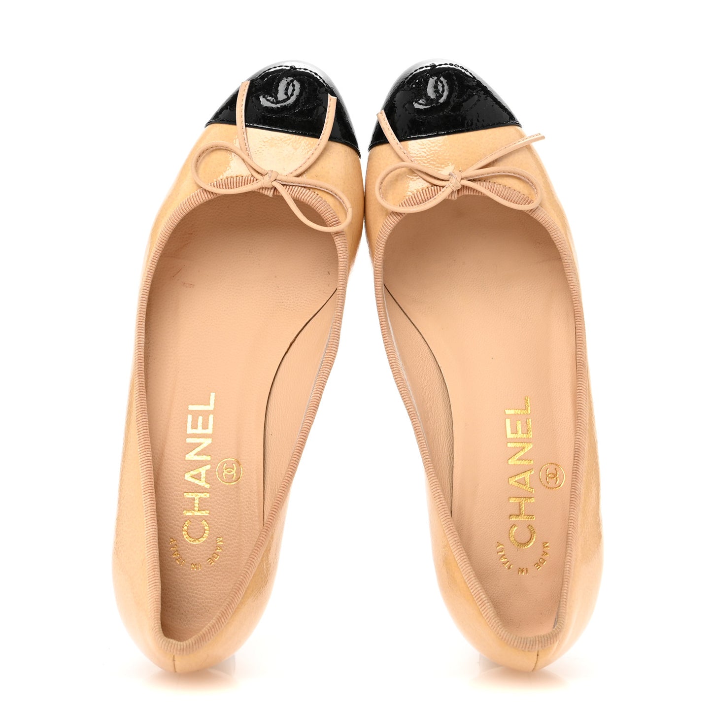 Patent CC Cap Toe Pumps 35 Beige Black