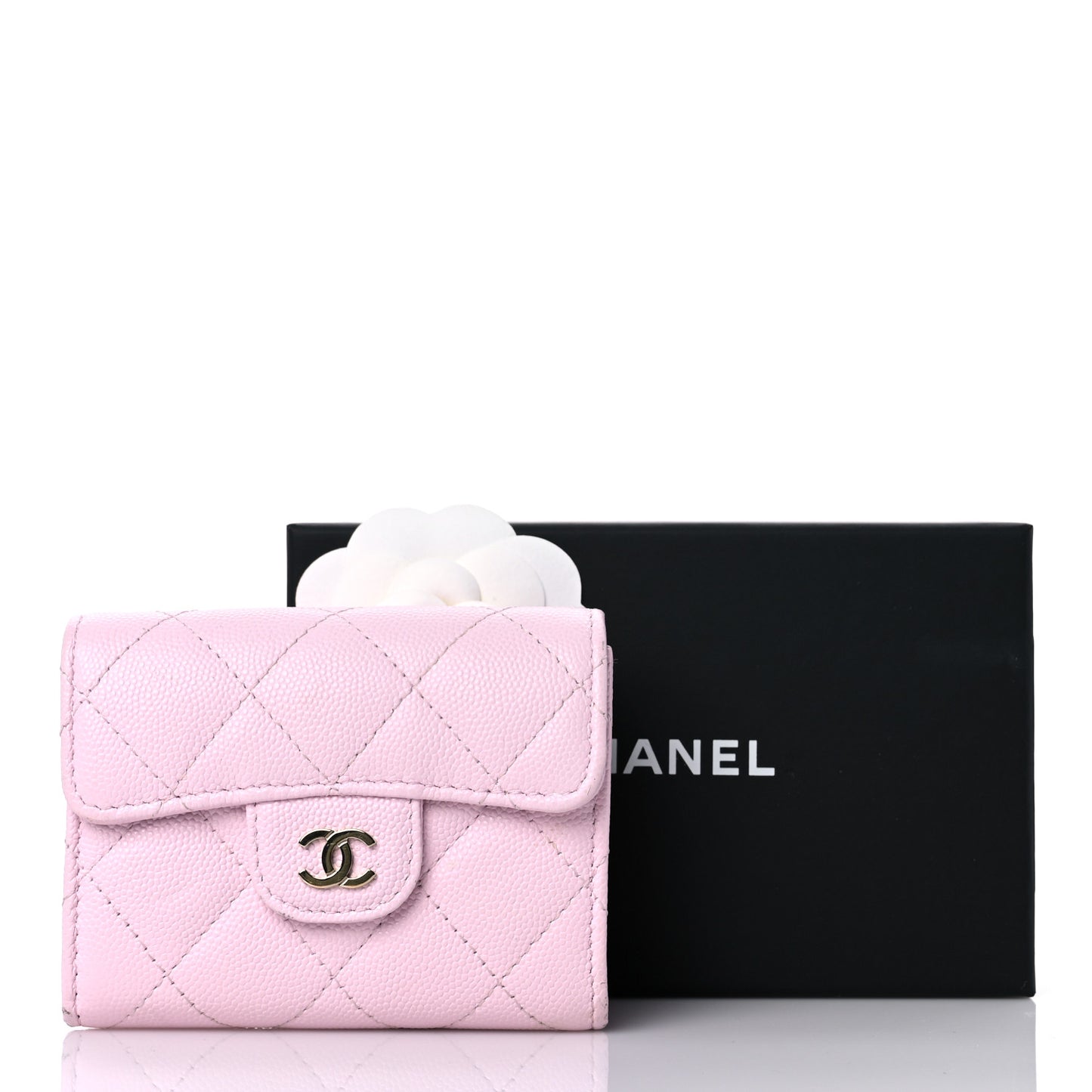 Caviar Quilted Flap Card Holder Wallet Light Pink