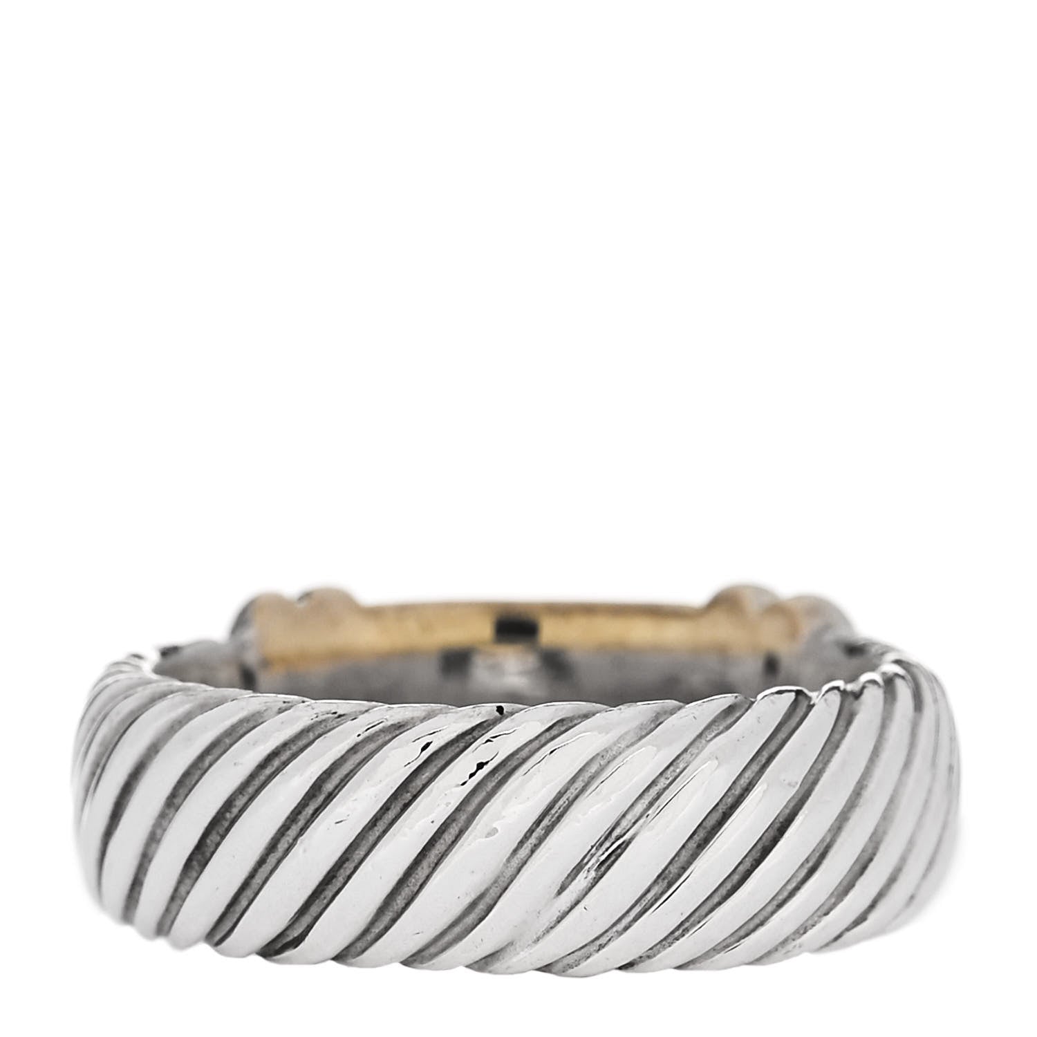 David Yurman Sterling Silver 18K Yellow Gold Diamond 8mm Metro Cable Ring 52 6 3 of 5