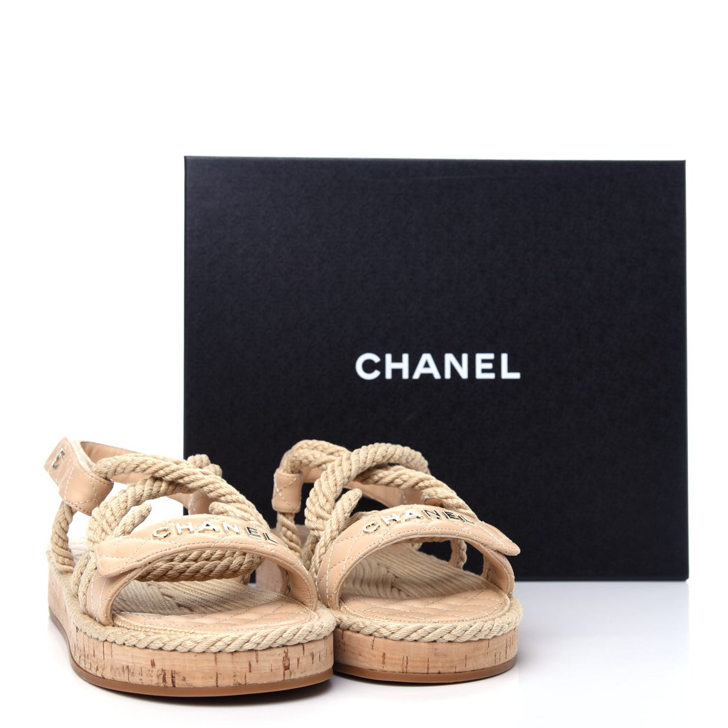 Cord Lambskin Quilted Logo Sandals 41 Beige