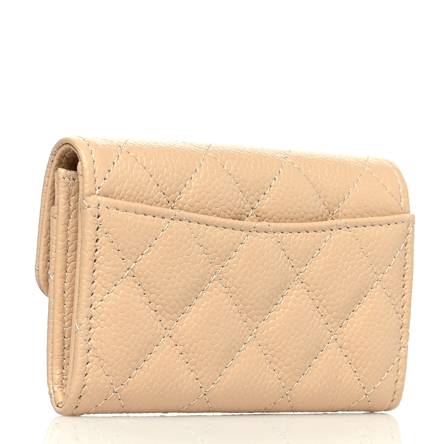 Caviar Quilted Flap Card Holder Wallet Beige