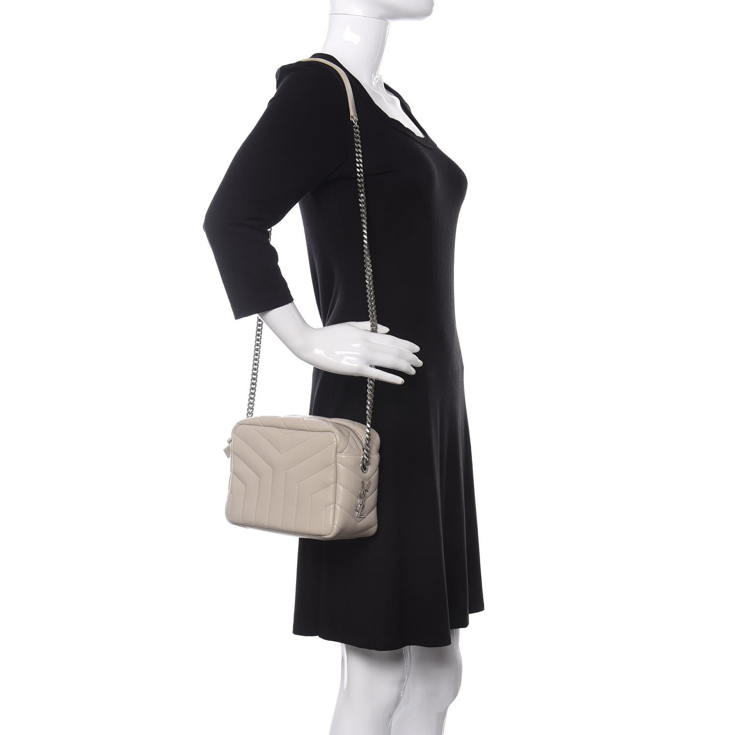 Saint Laurent Calfskin Y Quilted Monogram Small Loulou Bowling Bag Ivory 2 of 10