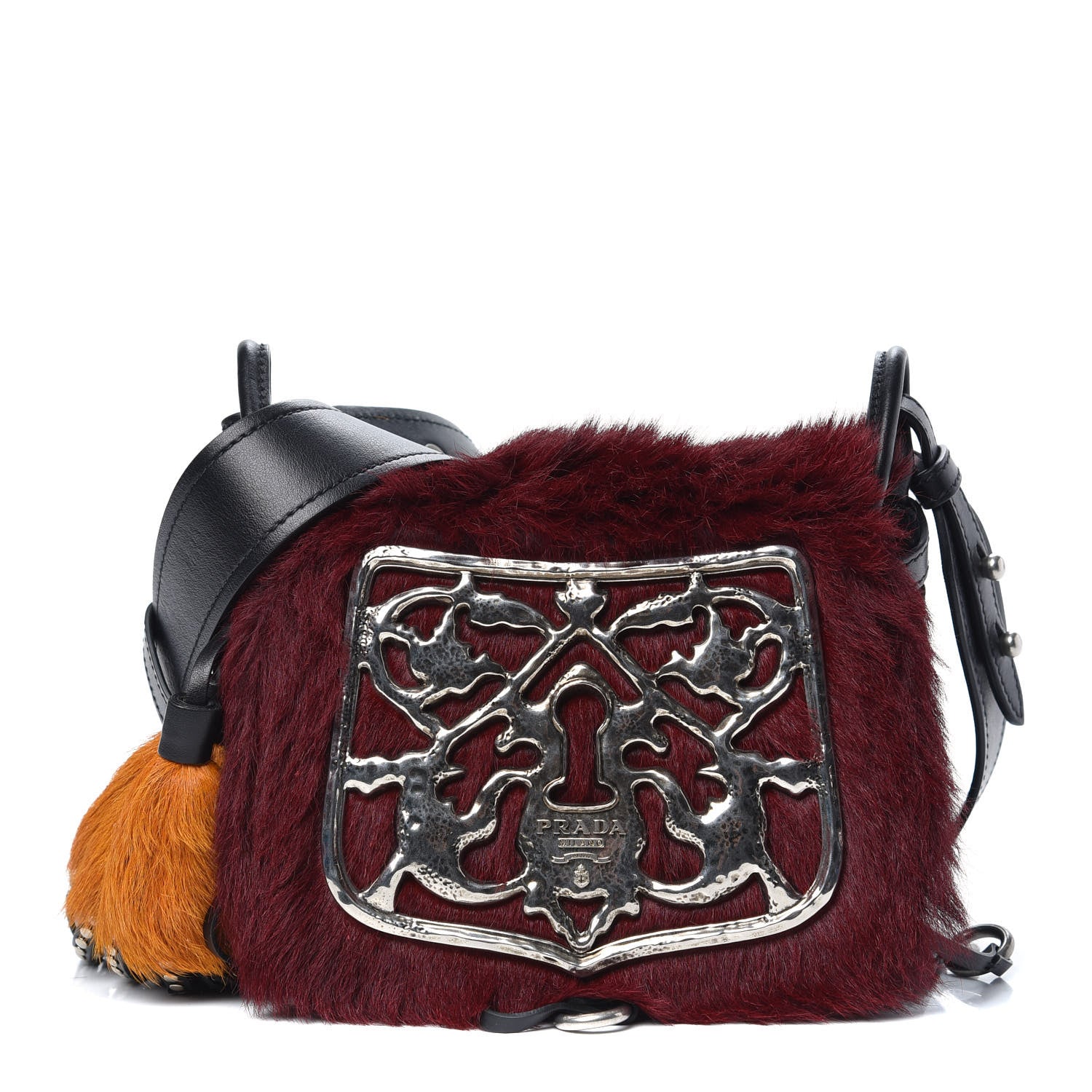 Prada Calf Hair Velluto Corsaire Antic Crossbody Bag Granato Black 1 of 8